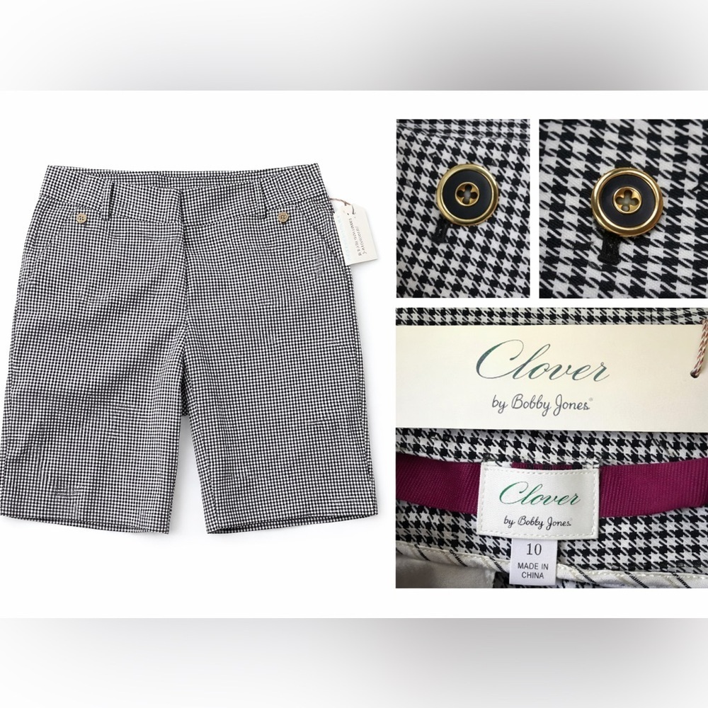 Clover by Bobby Jones Women’s Houndstooth Golf Shorts Size 10 Black White NWT